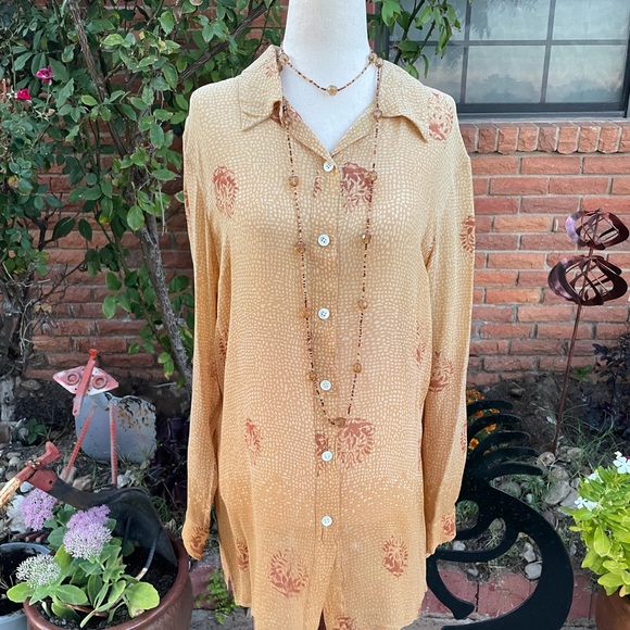 Katherine Kelly Collections • Size 12 • 100% Silk • Brwon/Gold • Floral • Blouse - Picture 14 of 15